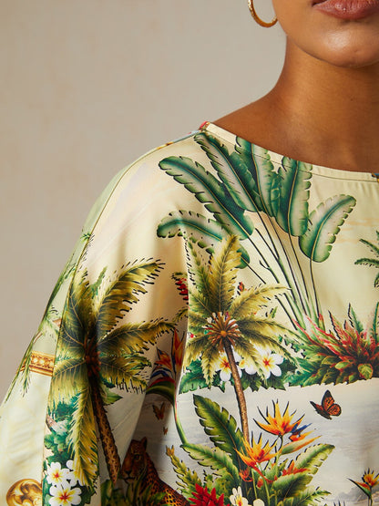 Verdant Garden Muse Silky Satin Dolman Sleeve Top