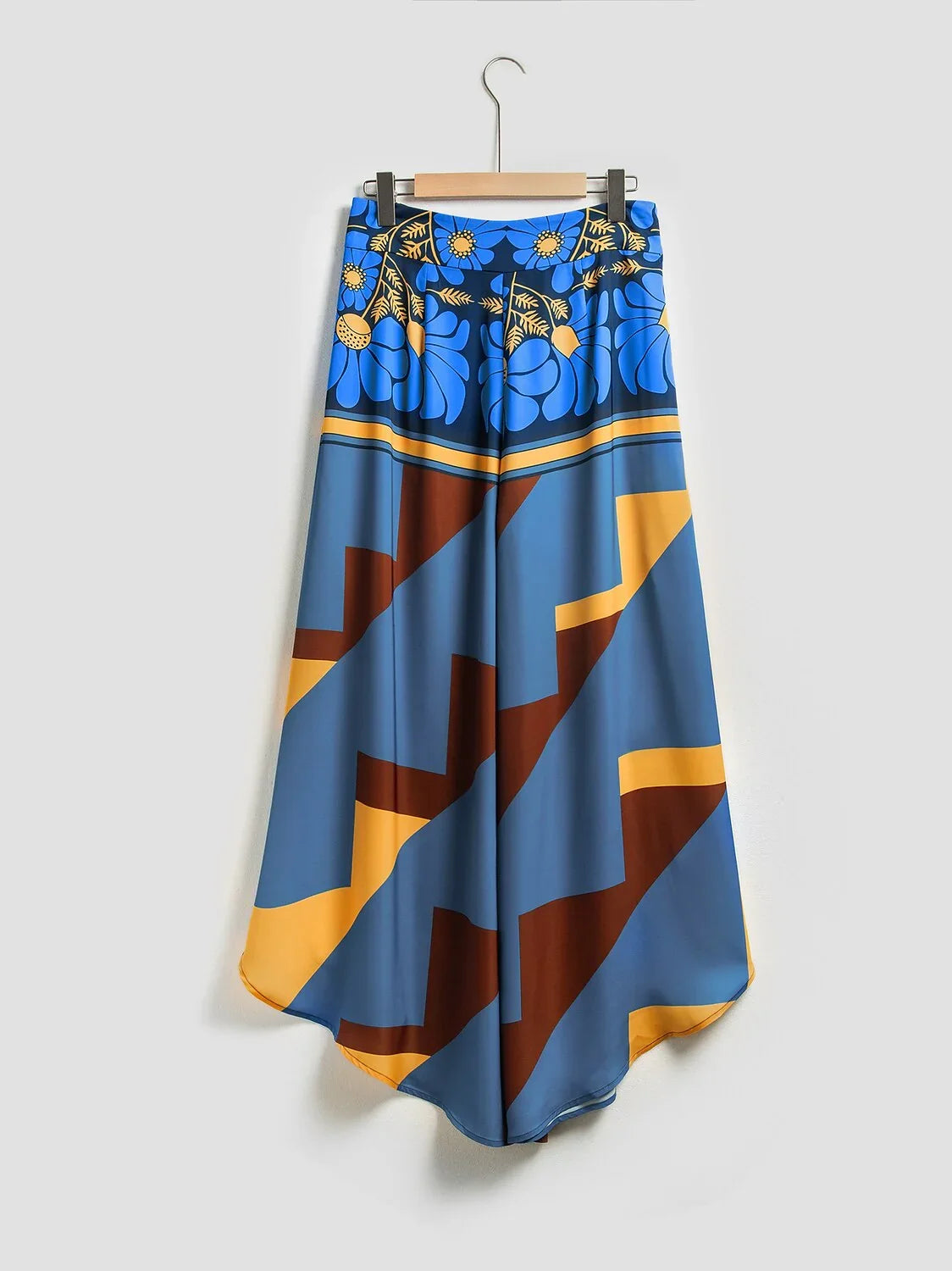 Satin Geometric Print Swing Full Length Micro-Elastic Pants