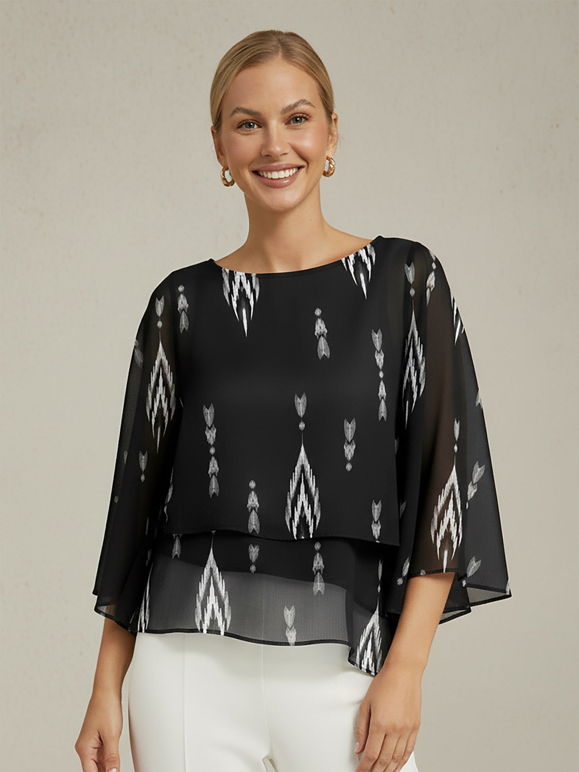 Geometric Casual Chiffon Top