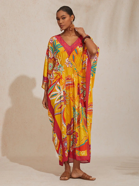 Boho Paisley Flowy Chiffon Kaftan