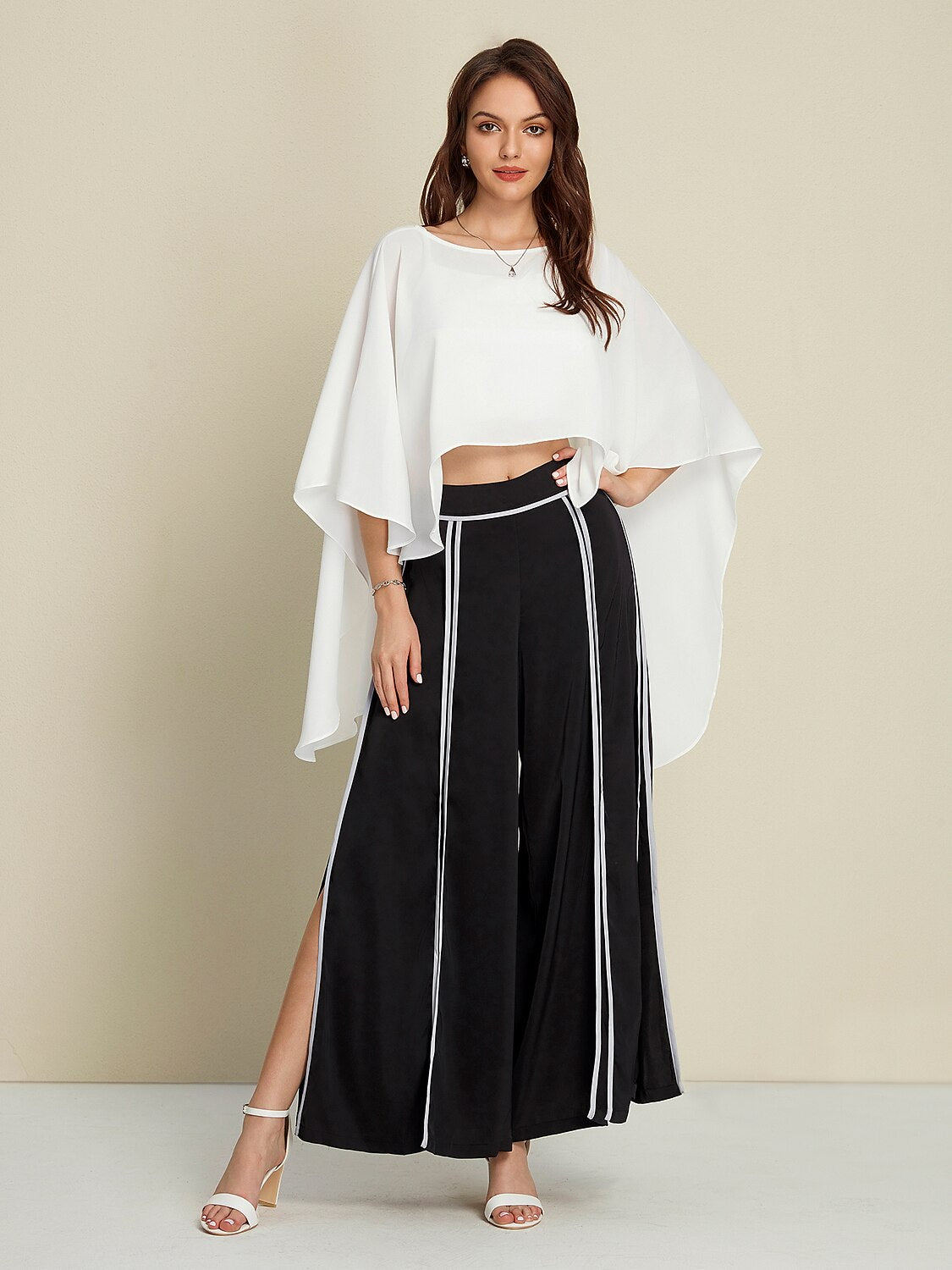 Satin Contrasting Binding Process Elegant Wide Leg Culottes