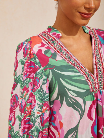Fiery Pink Rose Viscose Blouse
