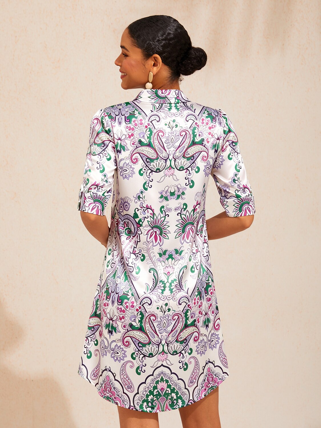 Mint Paisley Flora Silky Satin Shirt Dress