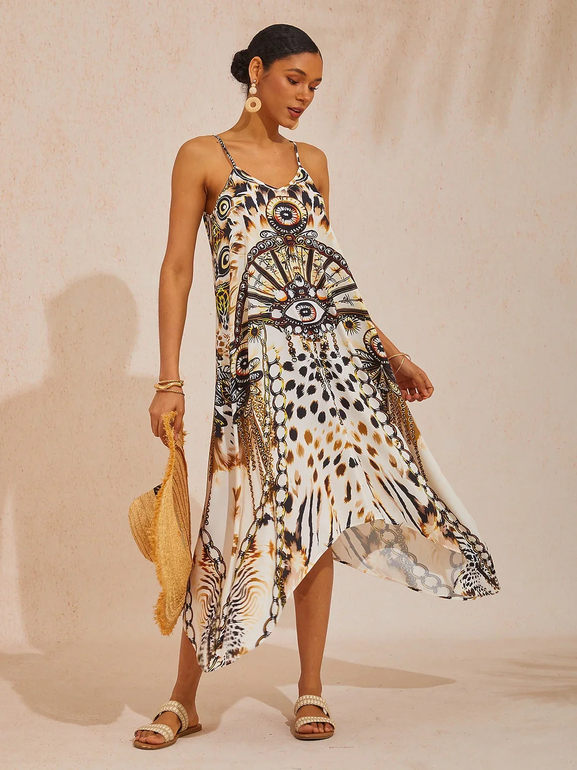 Vintage Leopard Jewelry Silky Chain Maxi Dress