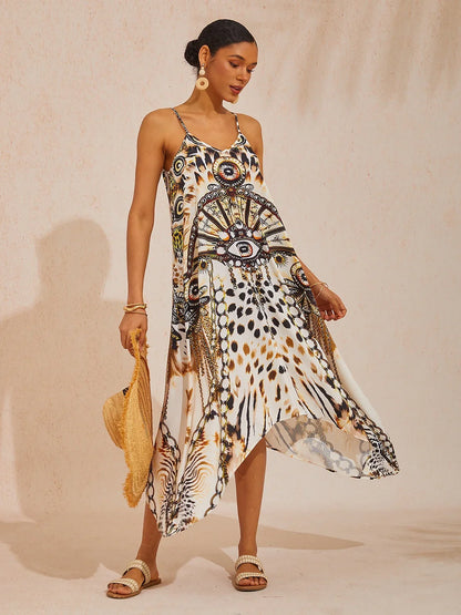Vintage Leopard Jewelry Silky Chain Maxi Dress