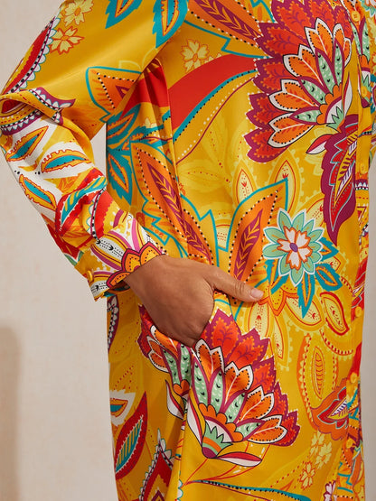 Boho Paisley Silky Satin Shirt Dress