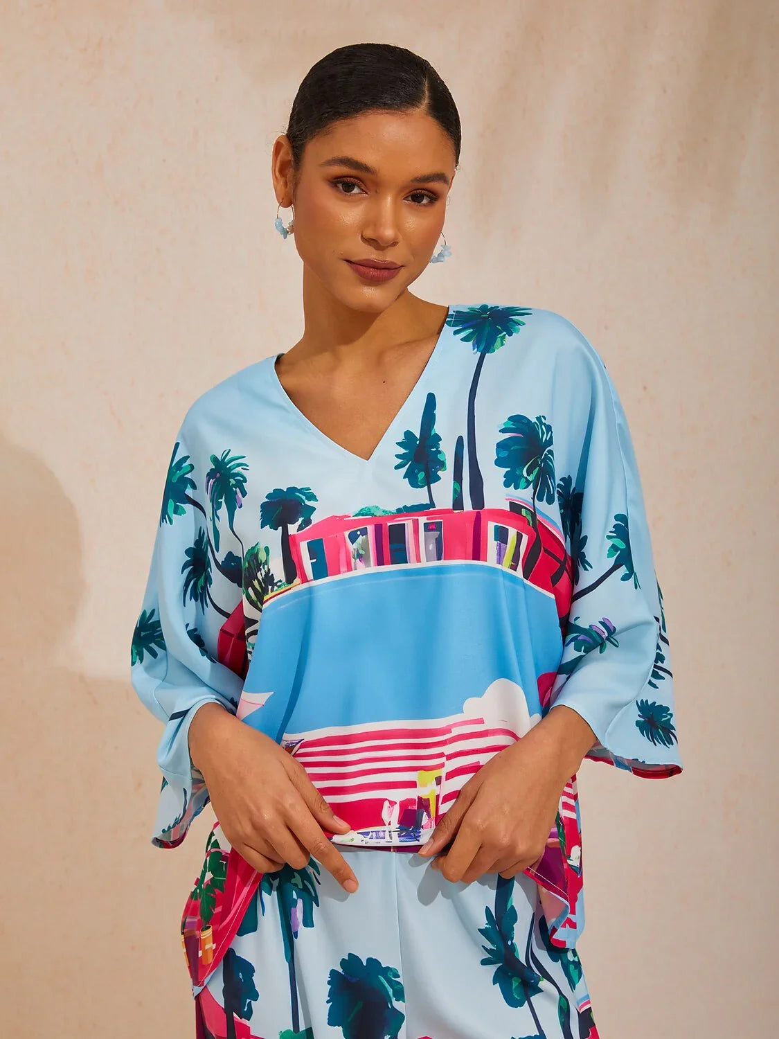 Coral Riviera Silky Satin Top
