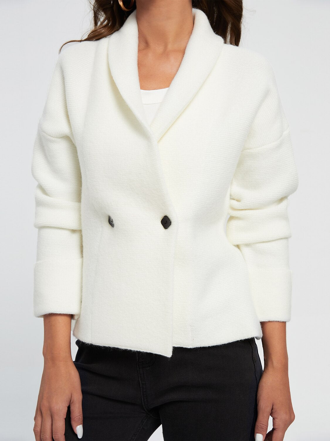 Acrylic Ribbed Knit Solid Sweater Jacket Shirt