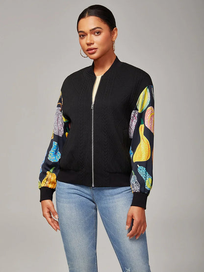 Casual Patchwork Pumpkin Print Jacket