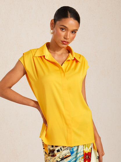 Silky Satin Sleeveless Wide Shoulder Top