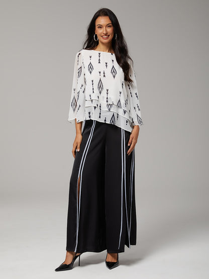 Women's Blouse White Floral 3/4 Sleeve Loose Round Neck Casual Elegant Vacation Spring Summer Fall