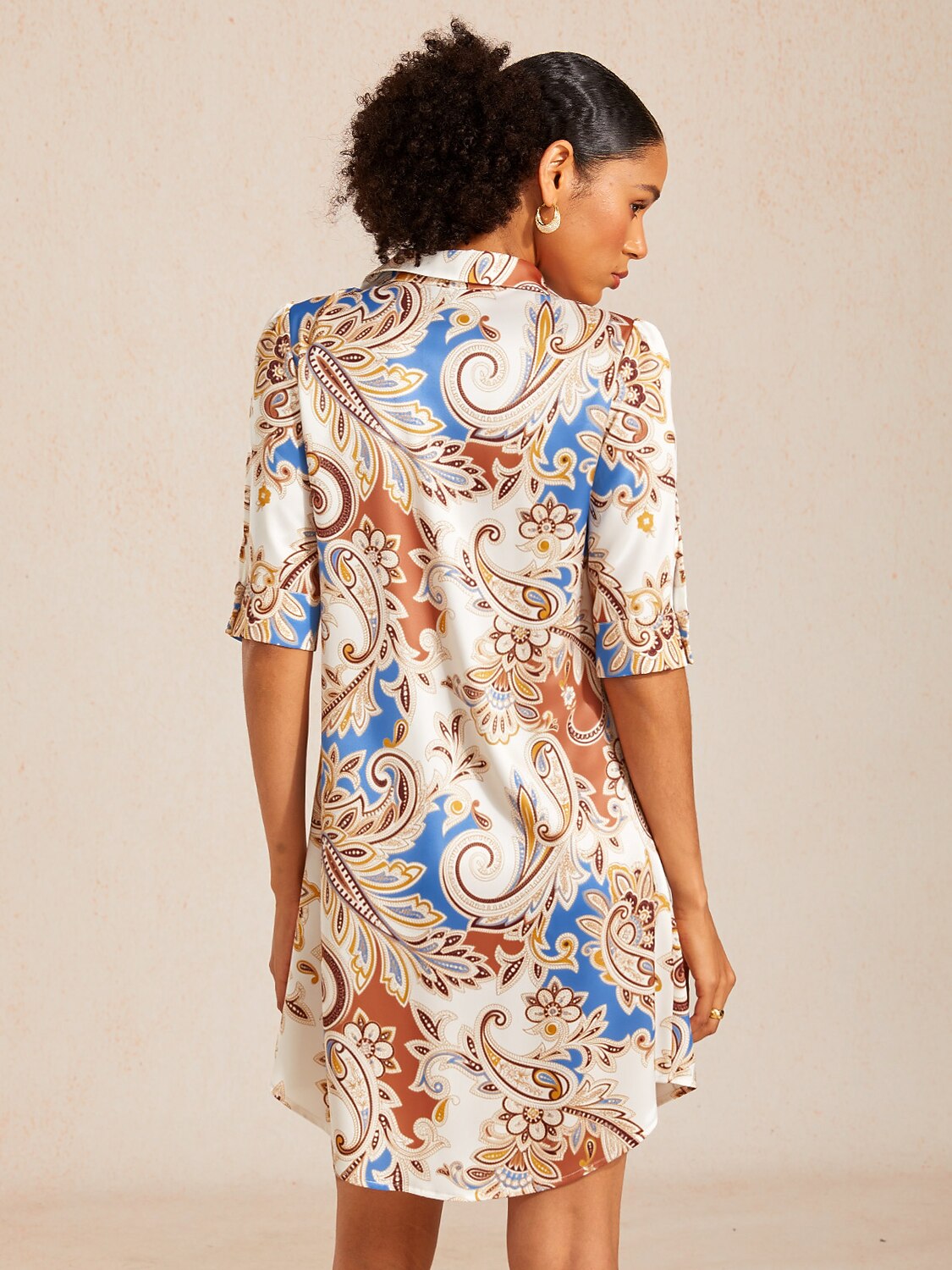 Vintage Leopard Jewelry Silky Satin Straight Shirt Dress
