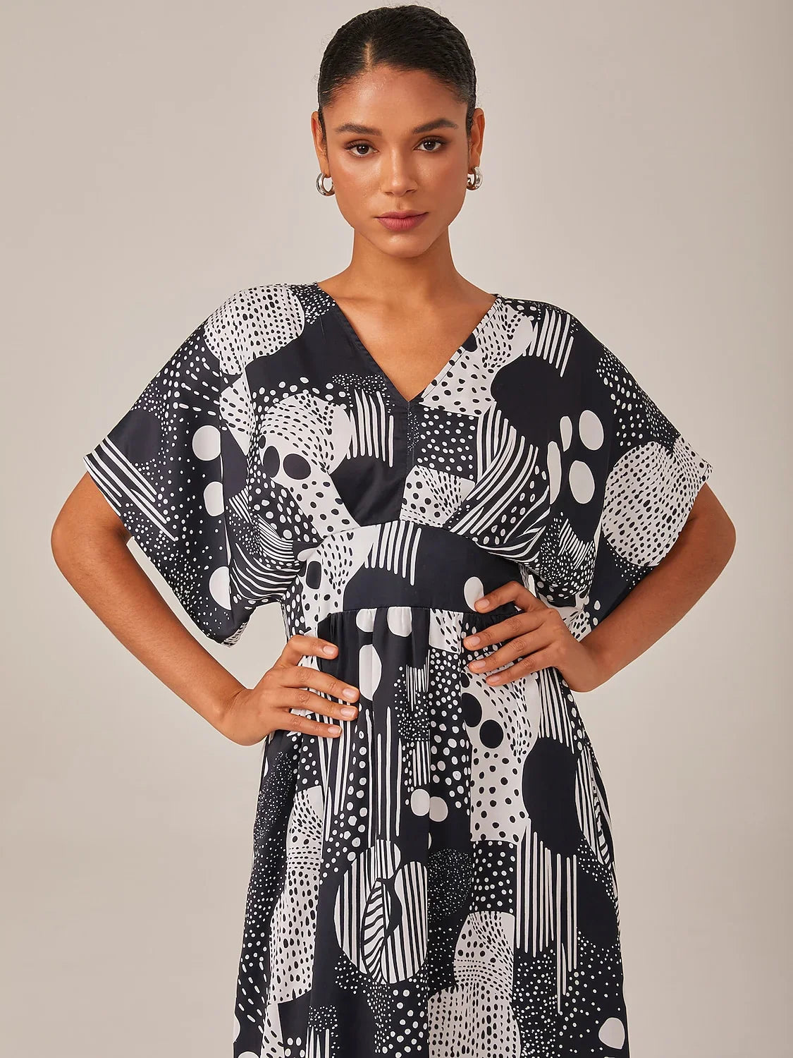 Chiffon Geometric Polka Dot Print Midi Dress