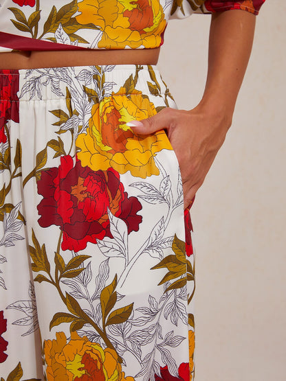 Amber Rose Tapestry Silky Satin Wide Leg Pants
