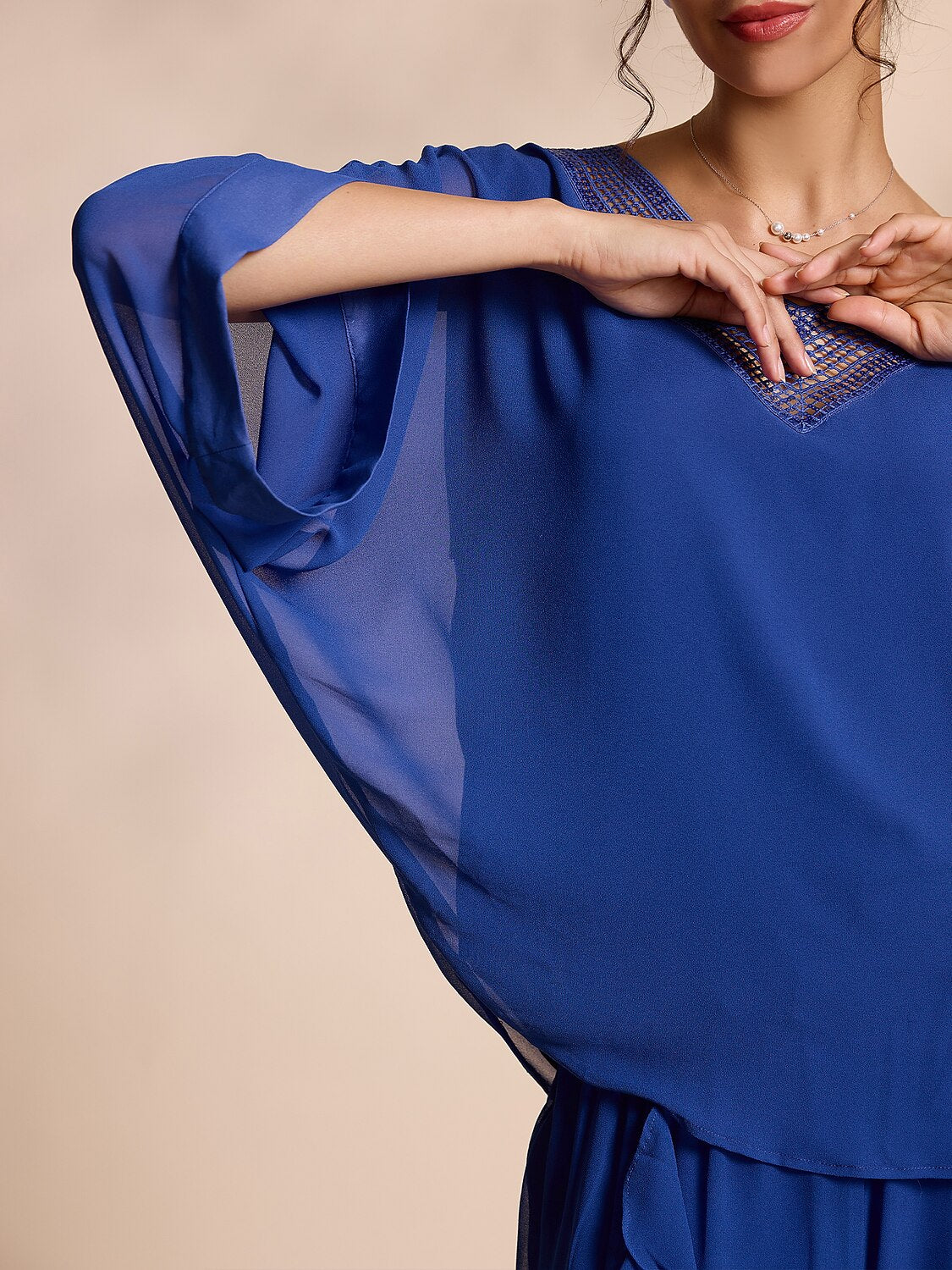 Chiffon Casual Magyar Sleeve Deep V Blouse