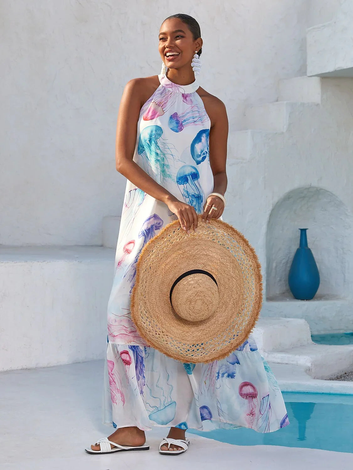 Ethereal Jellyfish Drift Chiffon Maxi Dress