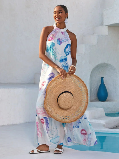 Ethereal Jellyfish Drift Chiffon Maxi Dress