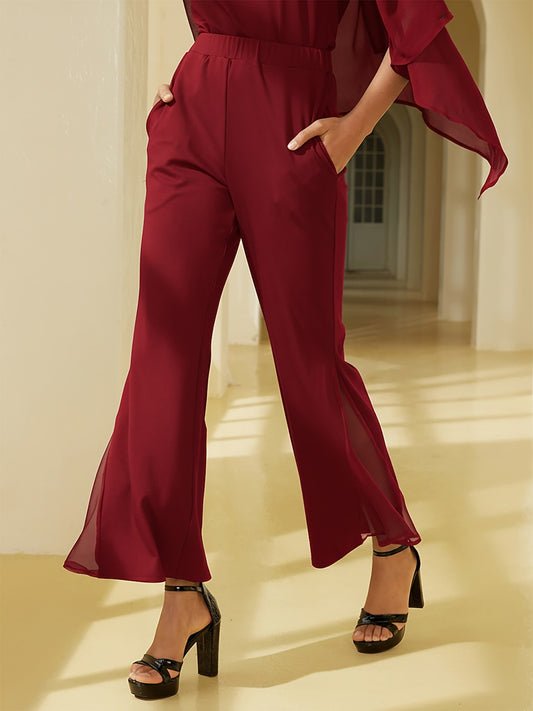Elegant Chiffon Sheer Panels Flared Pants