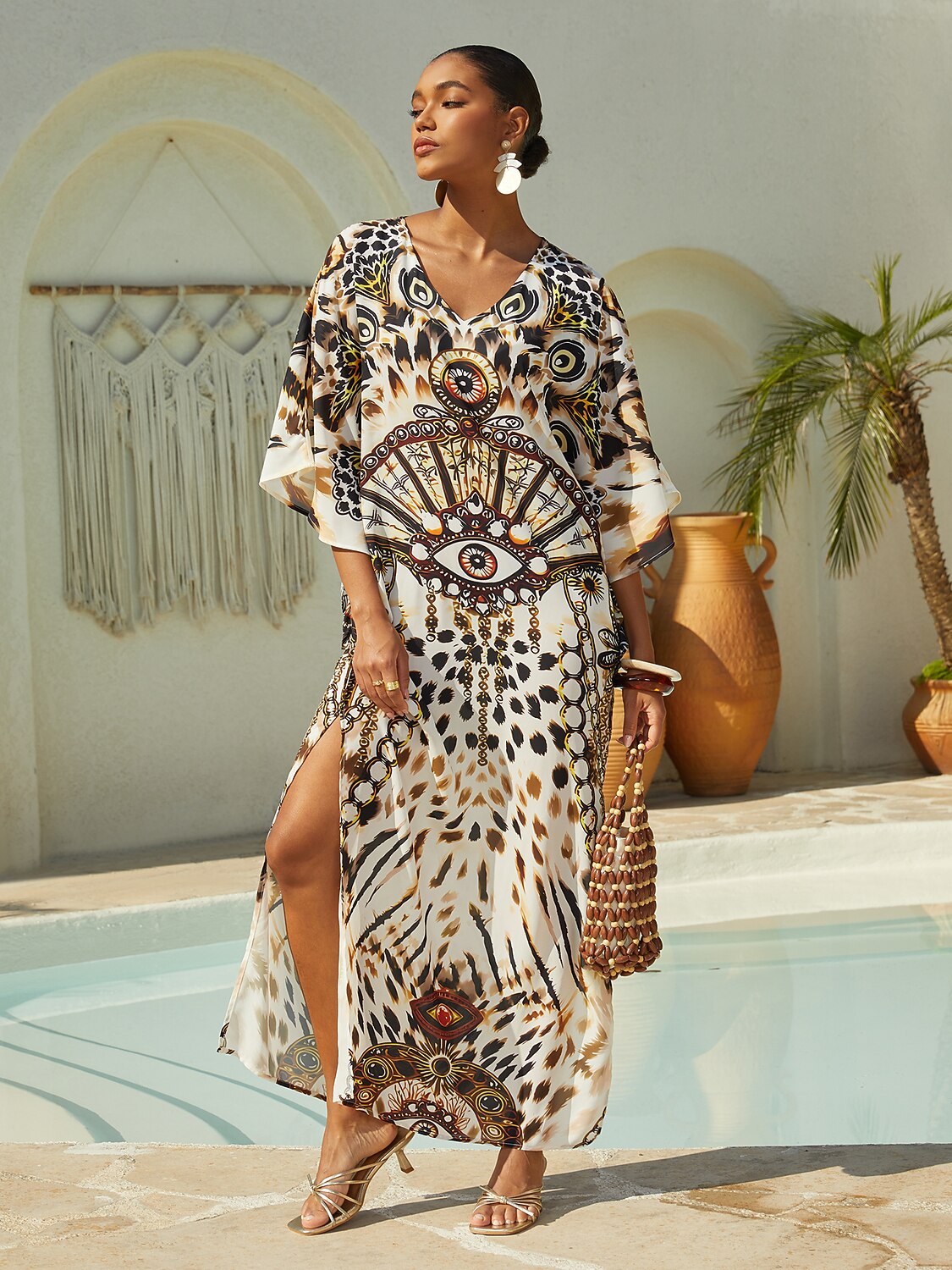 Hawaii Palm Flowy Chiffon Floral Maxi Dress