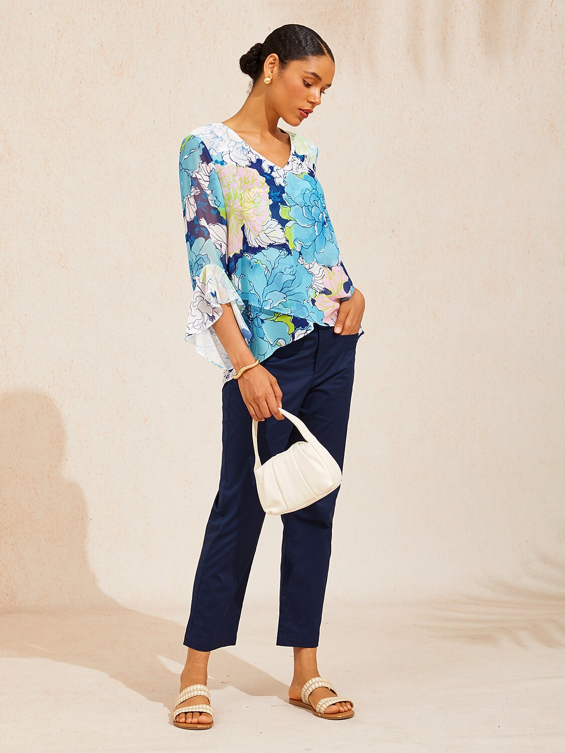 Pastel Wash Peony Flowy Chiffon Blouse