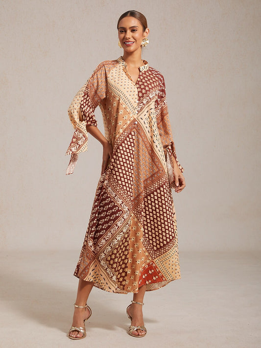 Geometric Floral Patchwork Print Maxi Dress