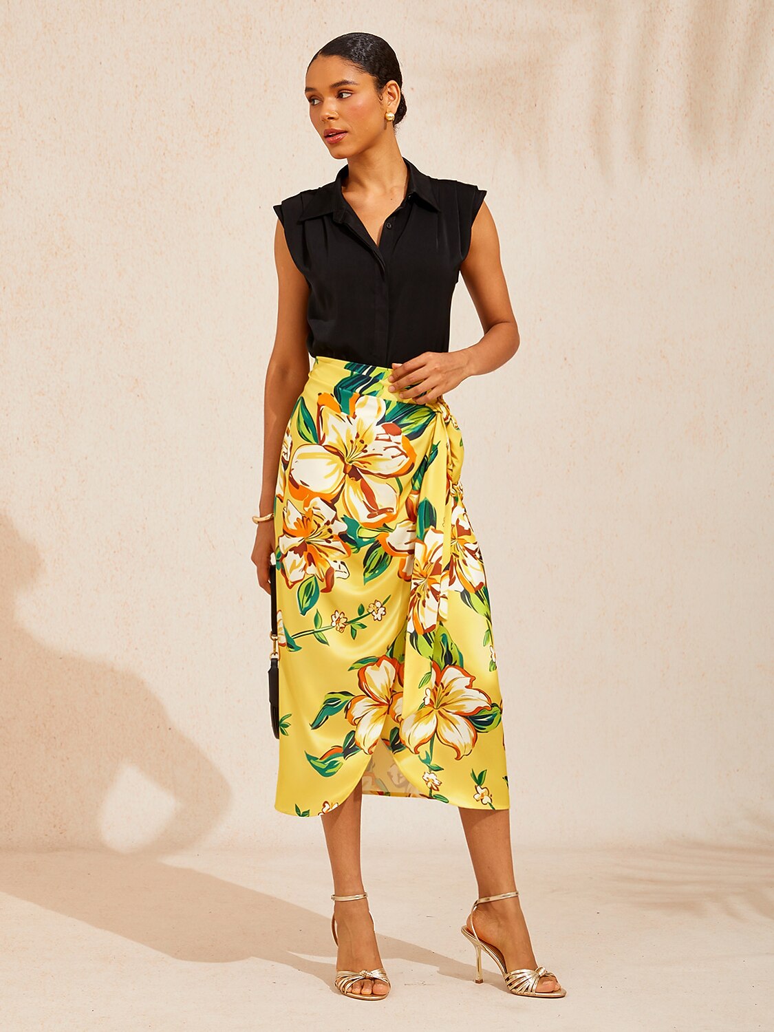 Lime Magnolia Glow Silky Satin Wrap Skirt