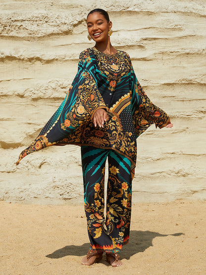 Tropische Verführung Fließende Chiffon-Dolman-Ärmel-Bluse