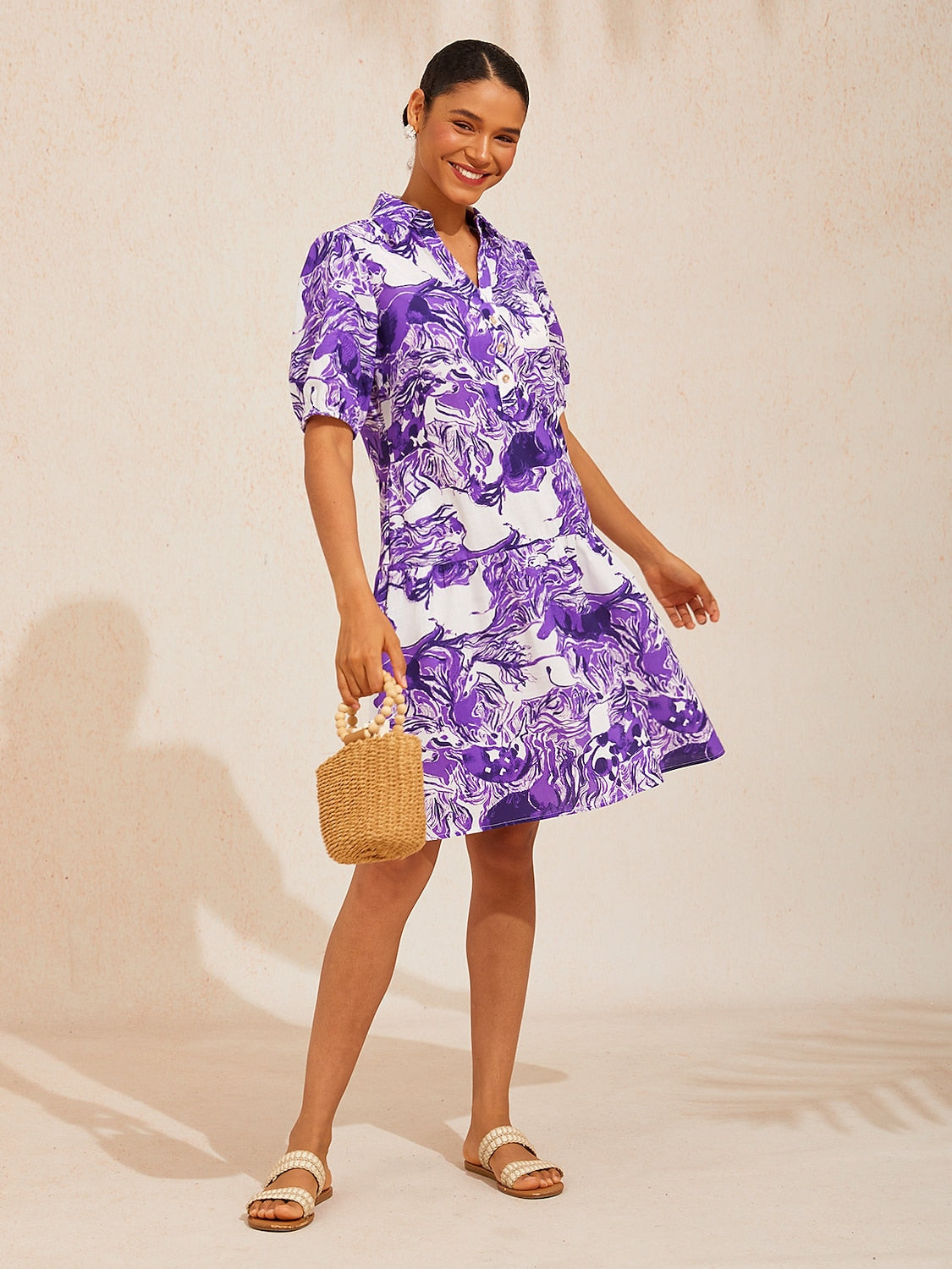 Graphic Art Mustang Linen Look Midi Dress