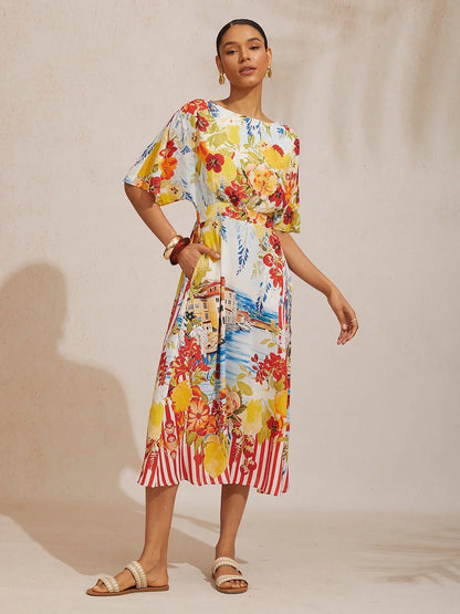 Santorini Summer Chiffon Elastic Waist Maxi Dress