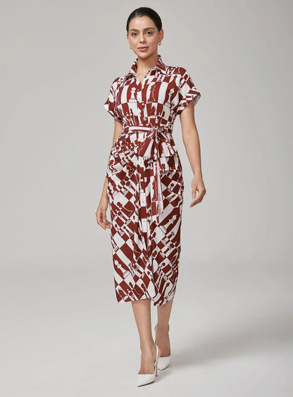 Retro Geometric Reverse Pleat Dress