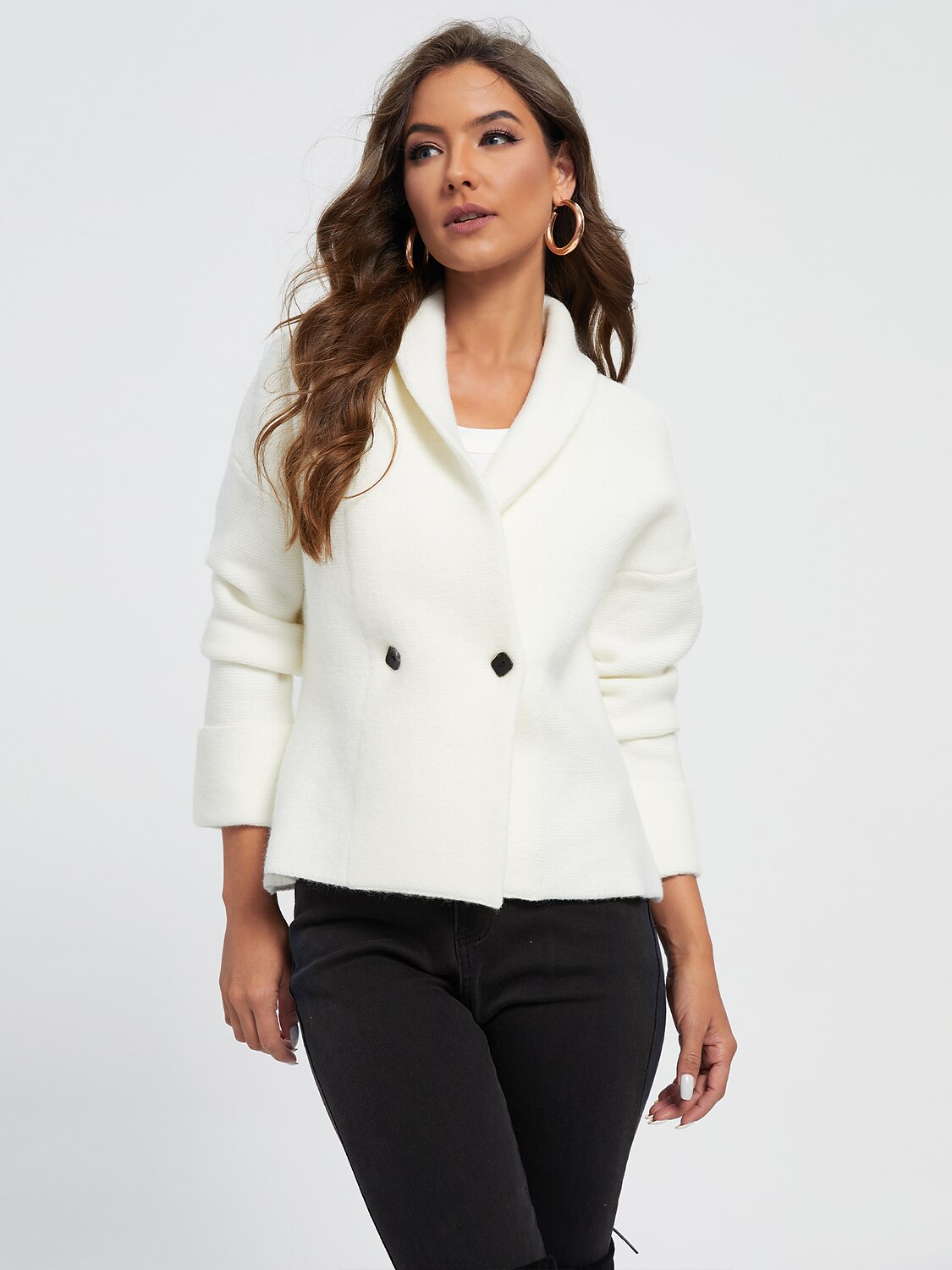 Acrylic Ribbed Knit Solid Sweater Jacket Shirt