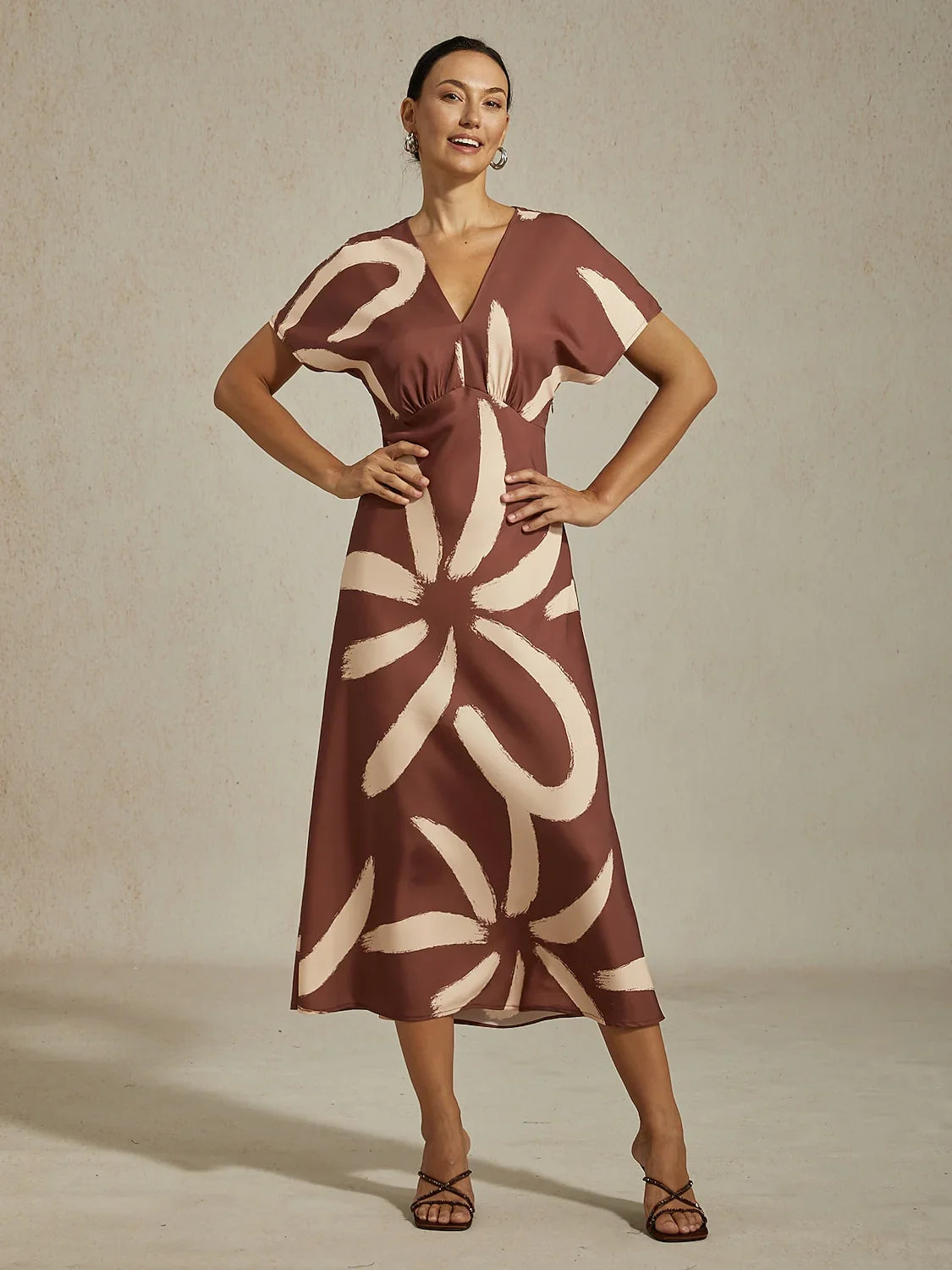 Abstract Floral Print Satin Maxi Dress