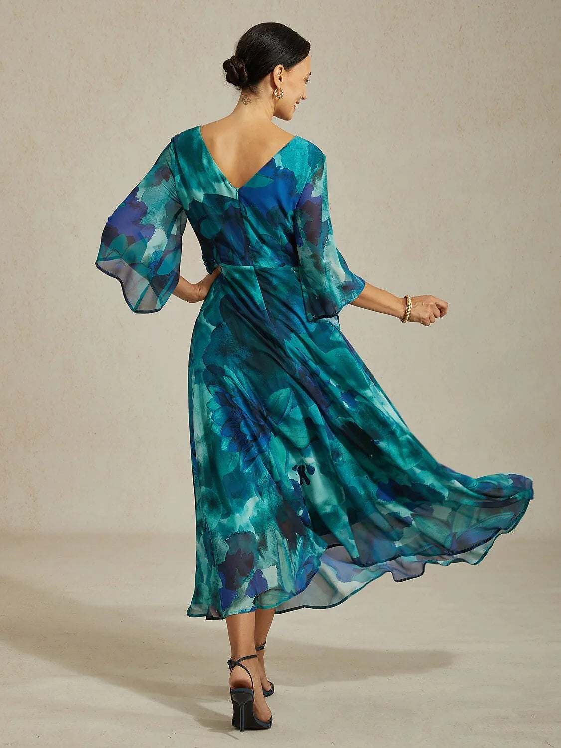 Jungle Butterfly Flowy Chiffon Maxi Dress