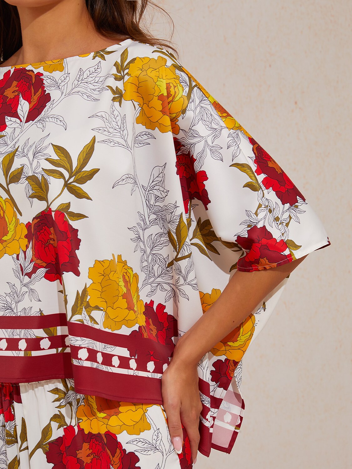 Amber Rose Tapestry Silky Satin Dolman Sleeve Top