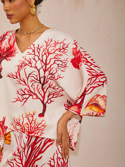 Coral Riviera Silky Satin Top