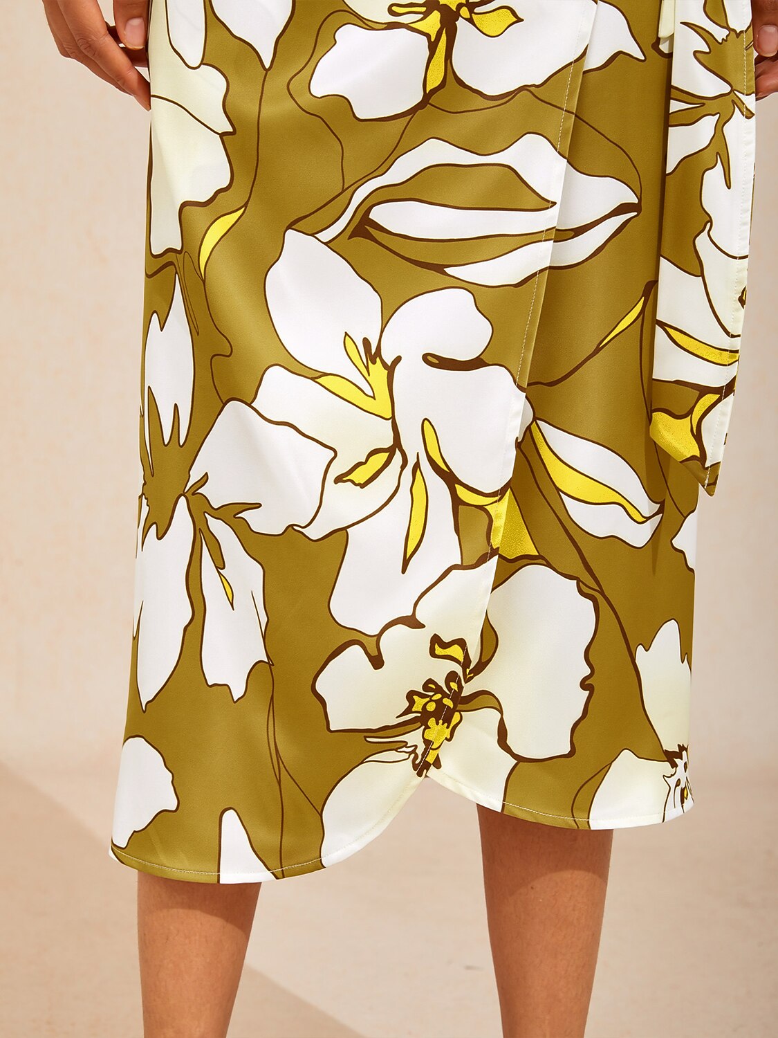 Golden Petal Glow Silky Satin Wrap Skirt
