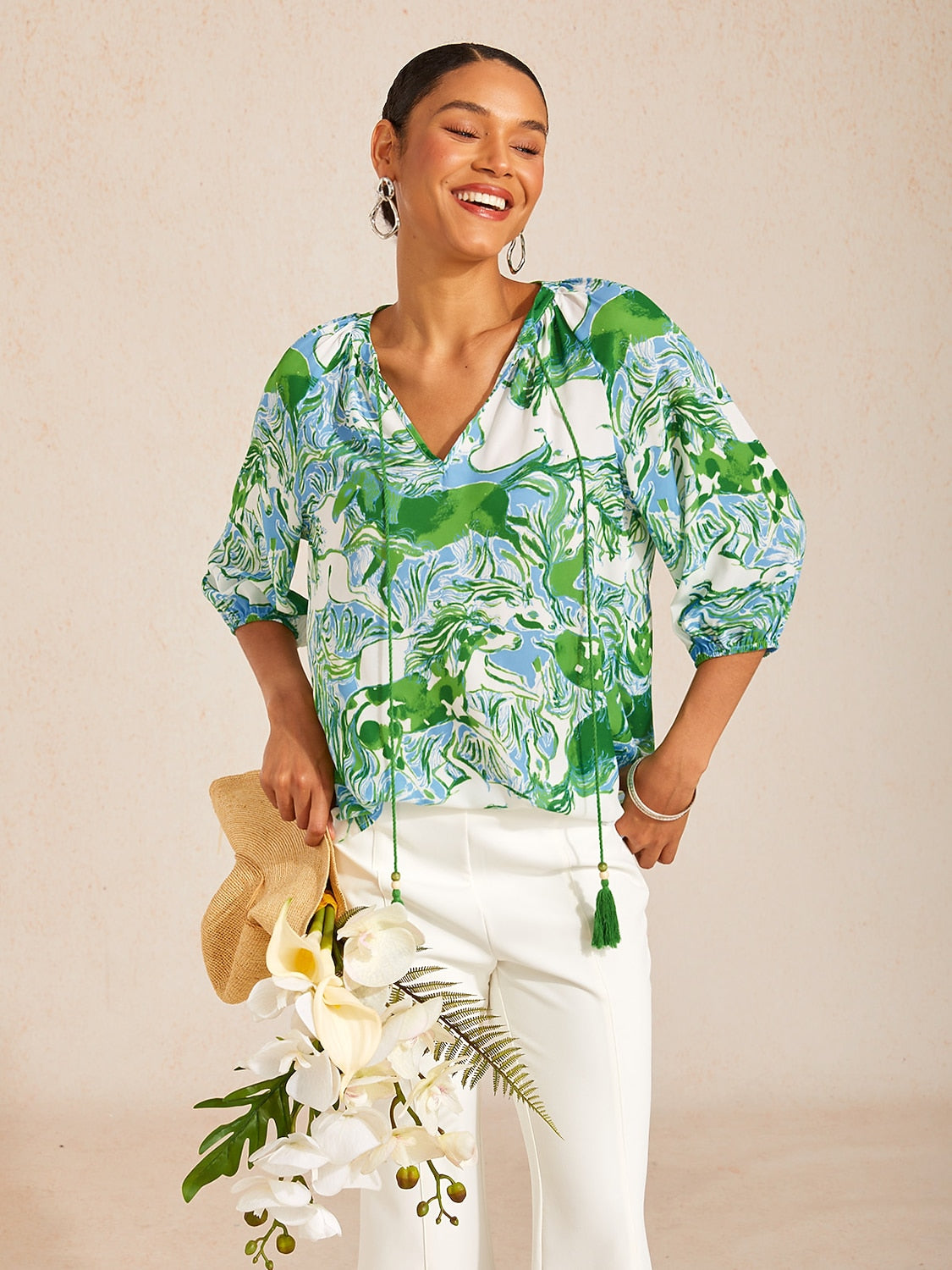 Vintage Baroque Chiffon Raglan Sleeve Blouse