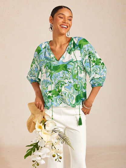 Vintage Baroque Chiffon Raglan Sleeve Blouse
