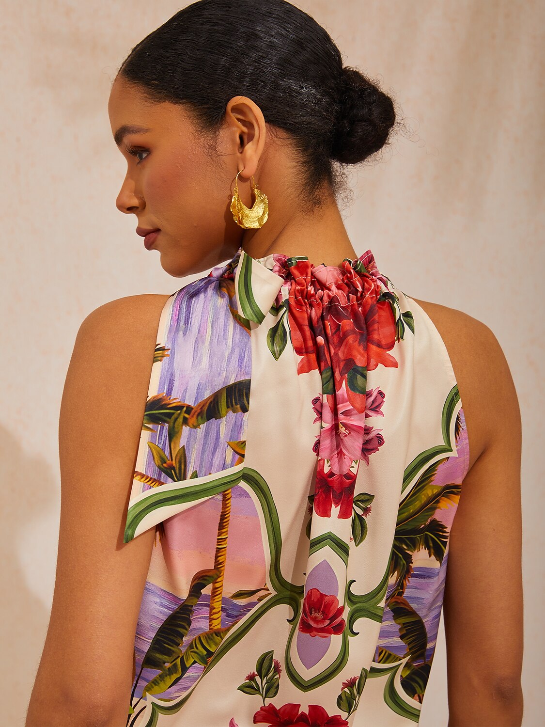 Vintage Baroque Satin Halter Sleeveless Top