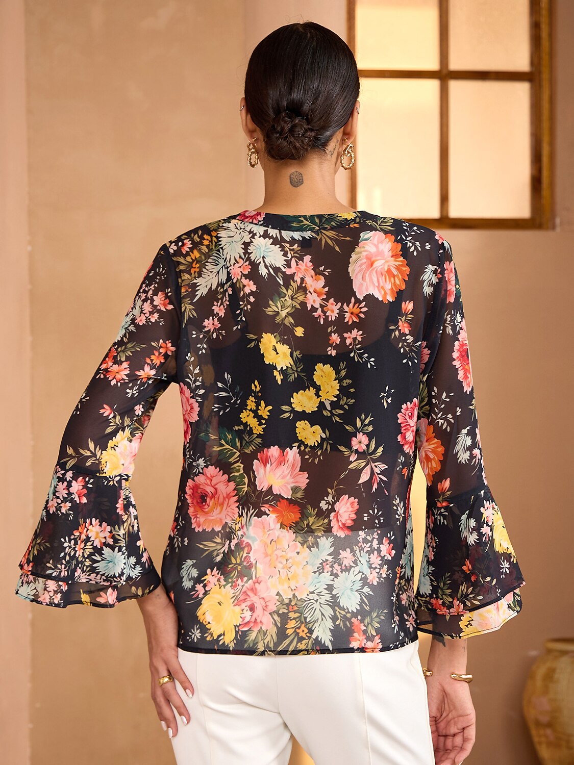Moonlight Blossom Flowy Chiffon Blouse