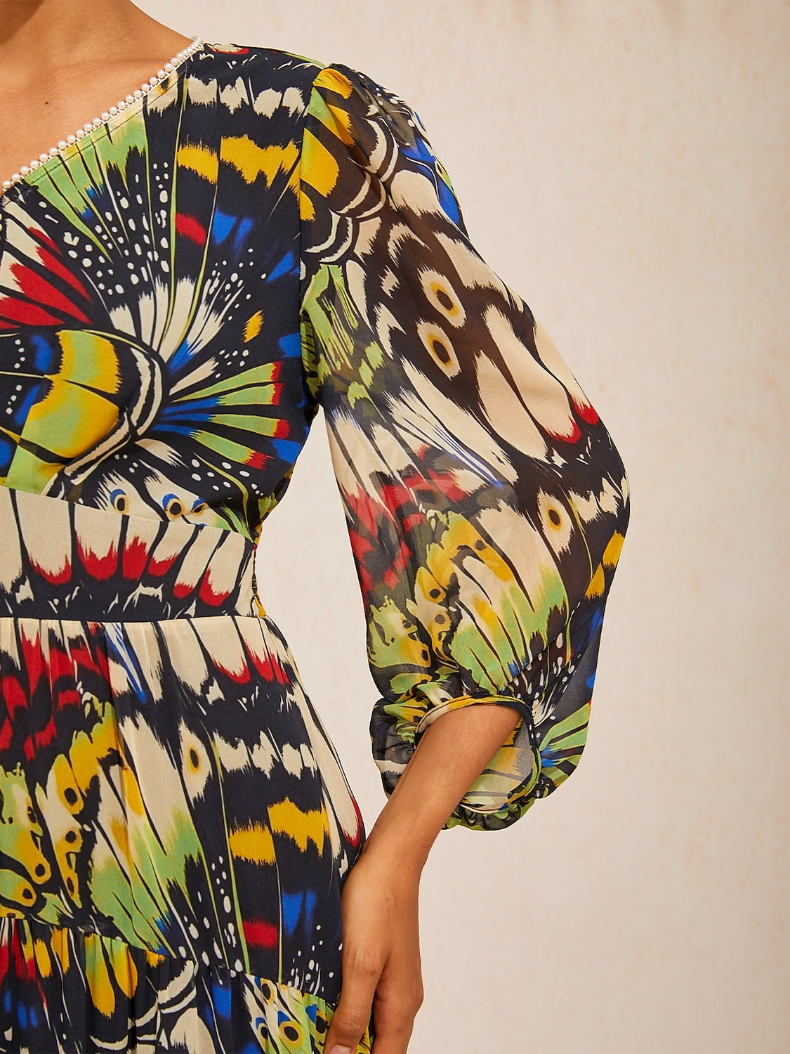 Jungle Butterfly Flowy Chiffon Midi Dress