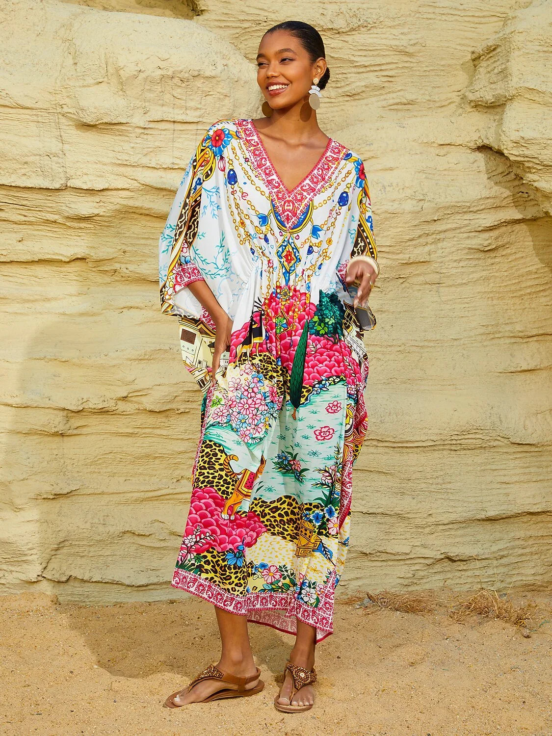 Dream Village Flowy Chiffon Batwing Sleeve Kaftan