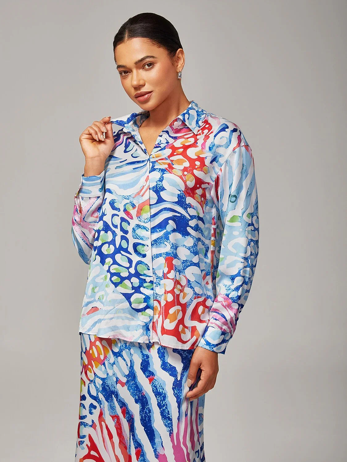 Satin Leopard Print Elegant Shirt