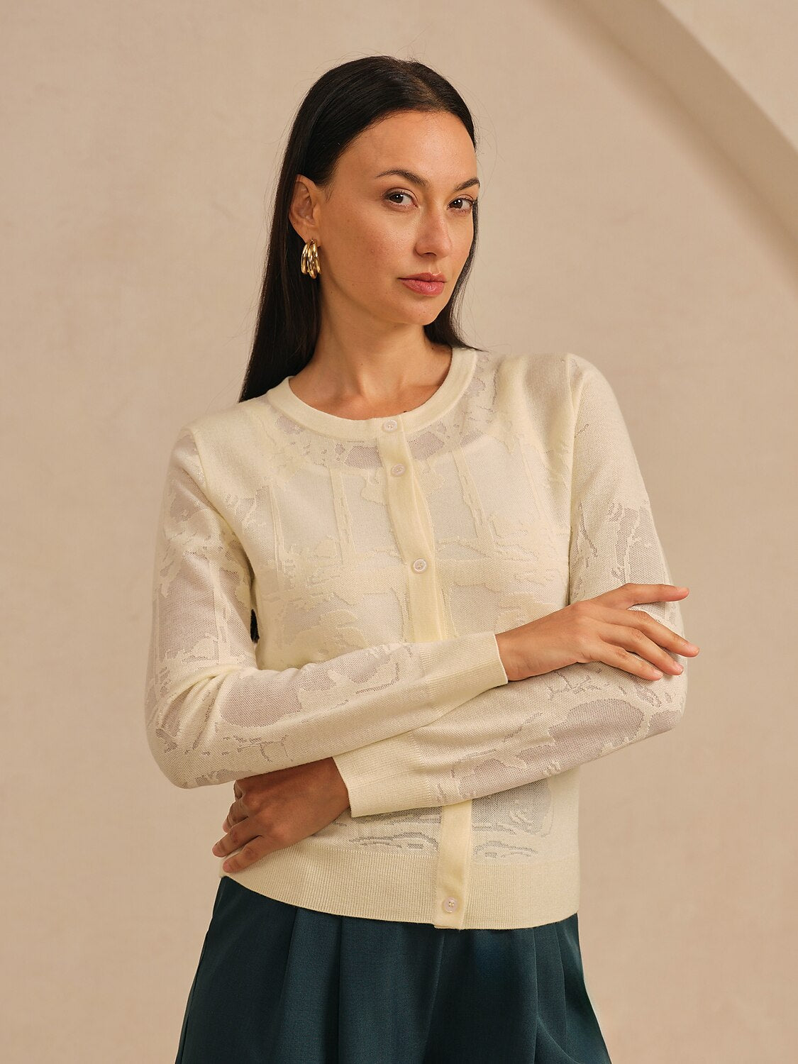 Organza Wool Blend Floral Knitwear Cardigan