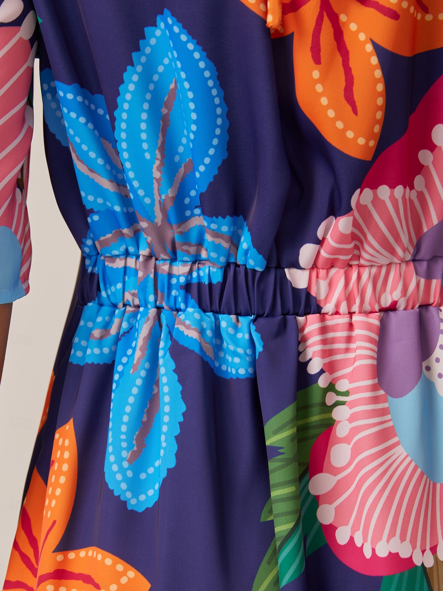 Vacation Print Satin Short Sleeves Mini Dress
