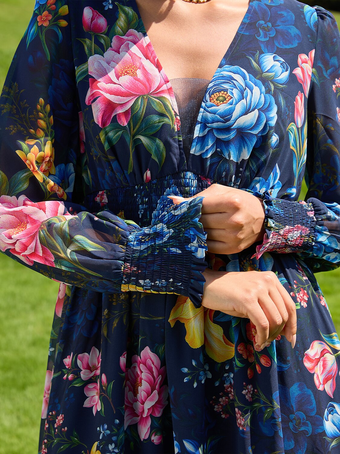 Sapphire Rose Garden Flowy Chiffon Maxi Dress