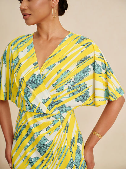 Bold Print Batwing Sleeve Midi Dress