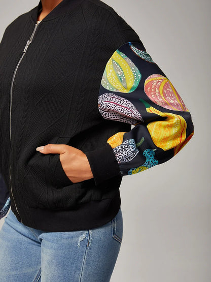Casual Patchwork Pumpkin Print Jacket