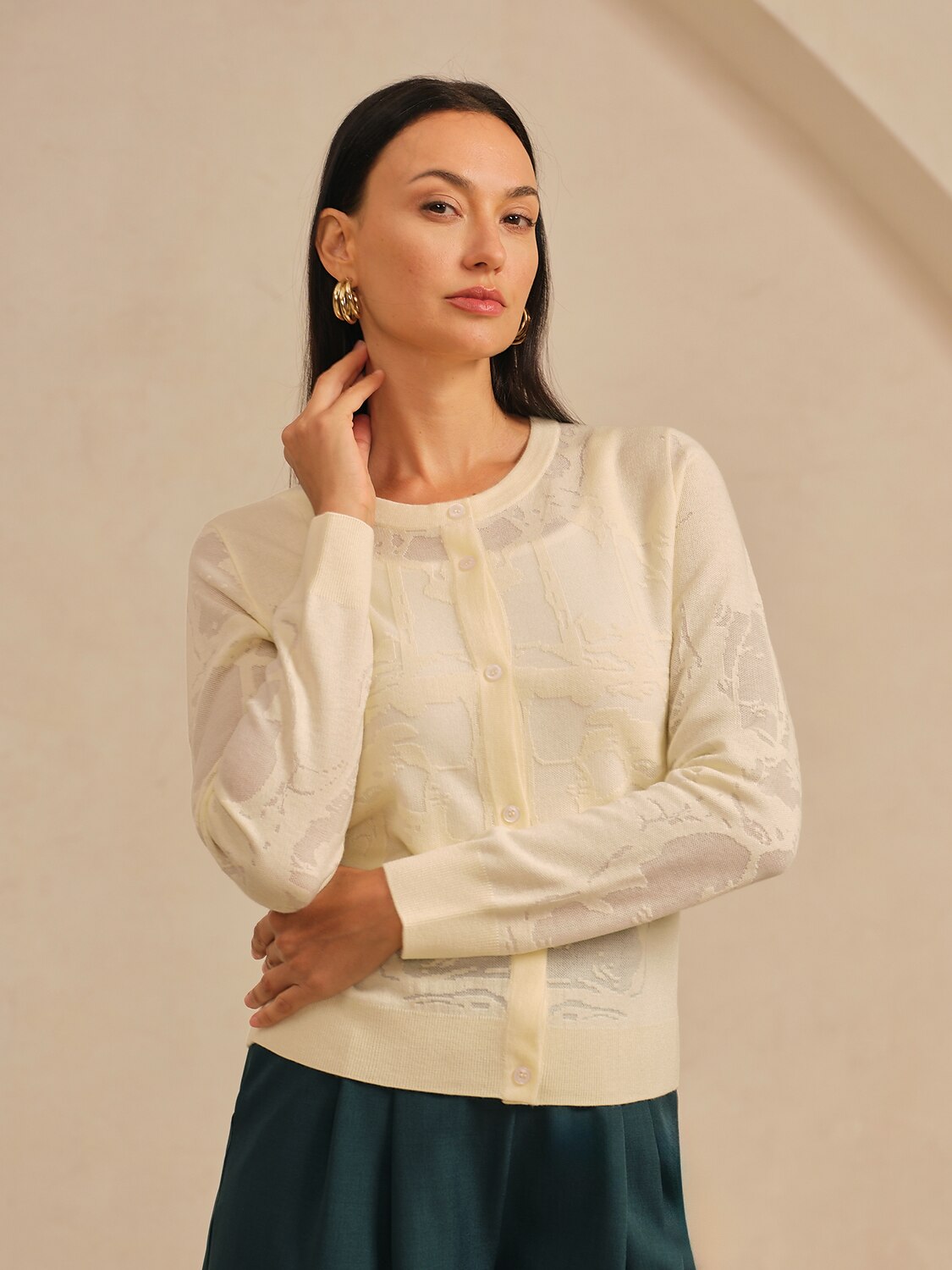 Organza Wool Blend Floral Knitwear Cardigan