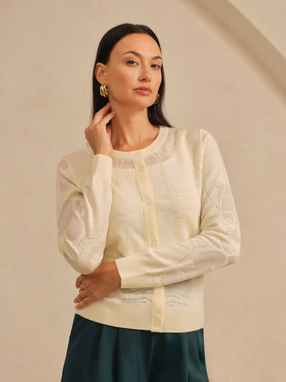 Organza Wool Blend Floral Knitwear Cardigan